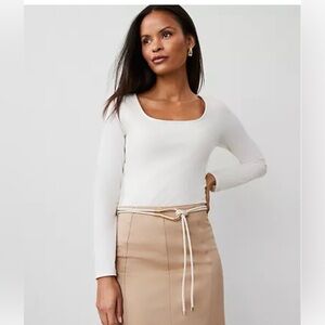 Ann Taylor Square Neck XS Winter White Long Sleeve Top
